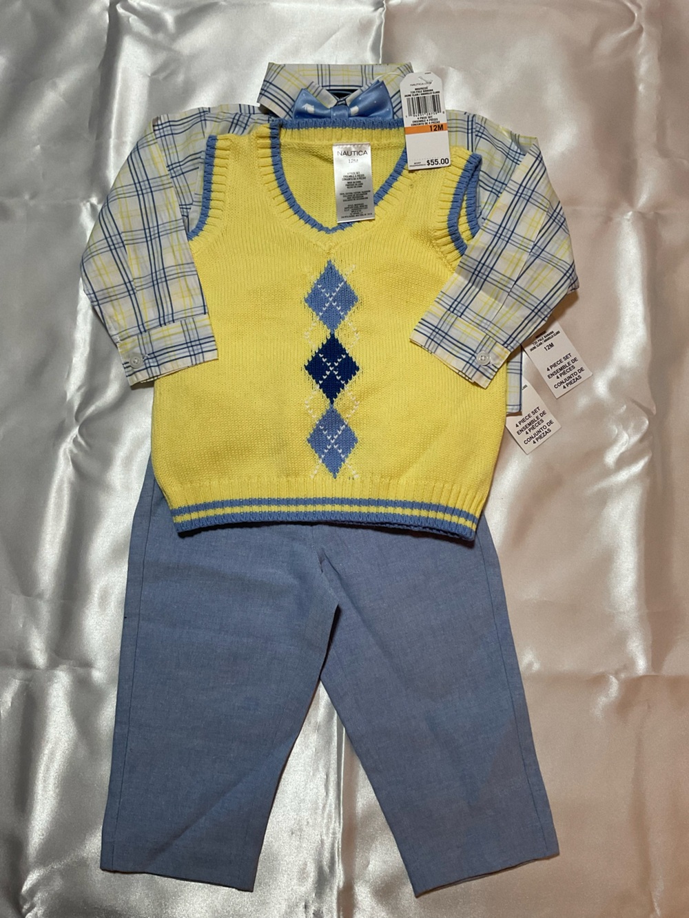 3pcs Nautica Kids Yellow Argyle Sweater Vest Set